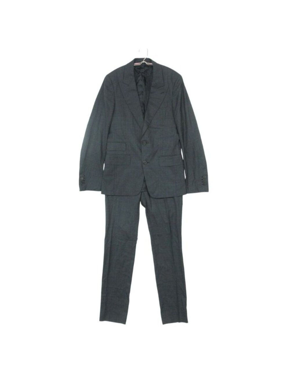 Prada Suit Set Plaid Single Peak Lapel Jacket Flat-front Pants Fly Button Gray